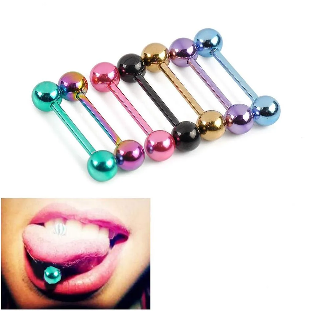 Tongue Rings 7Pcs Plated Stainless Steel Mixed Colors Tounge Piercing Body Jewelry Drop Delivery Dhqos