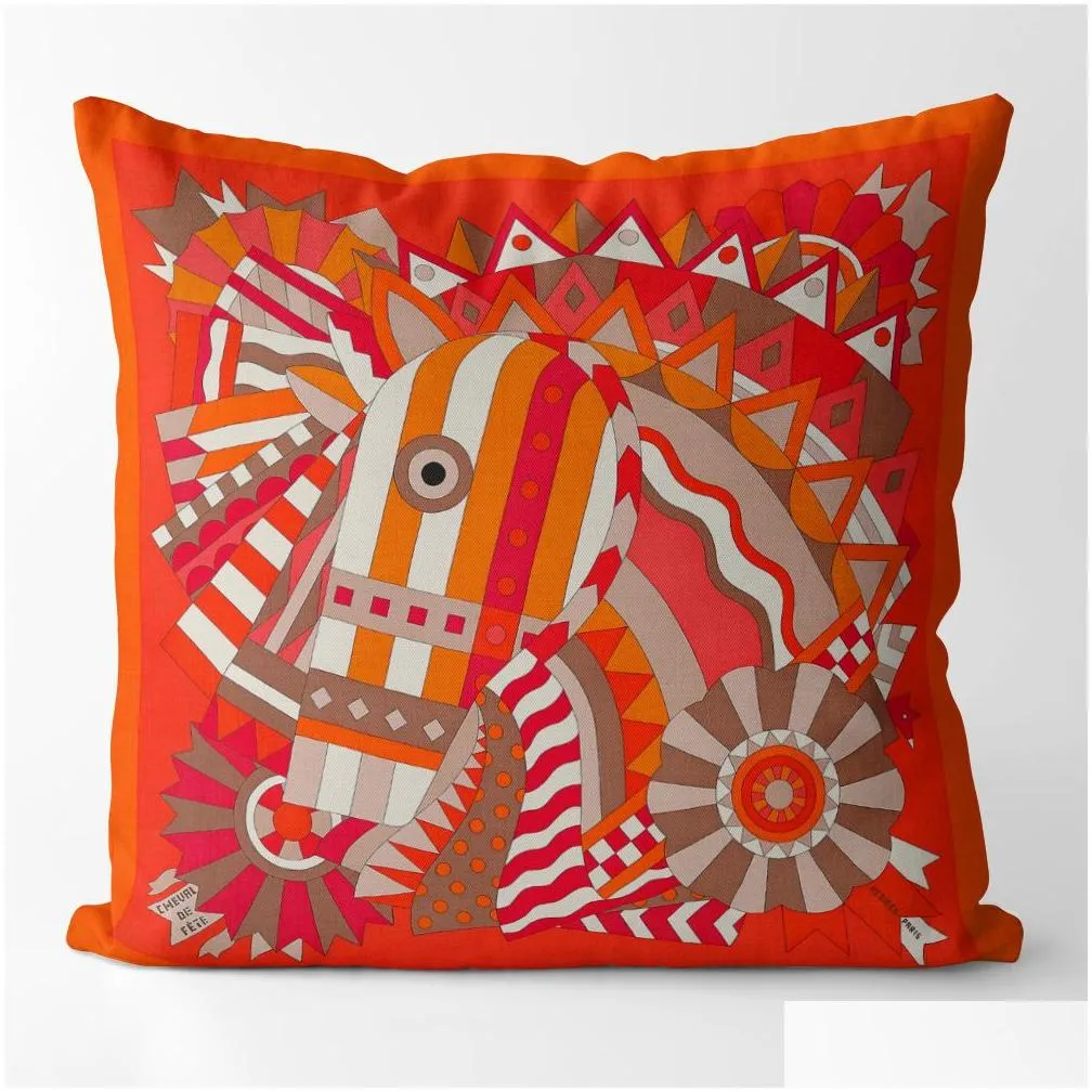 Designer Luxury Modern Backrest Simple Living Room Orange Pillowcase American Style Horse Sofa LargeCcushion Waist Pillow size:45x45cm