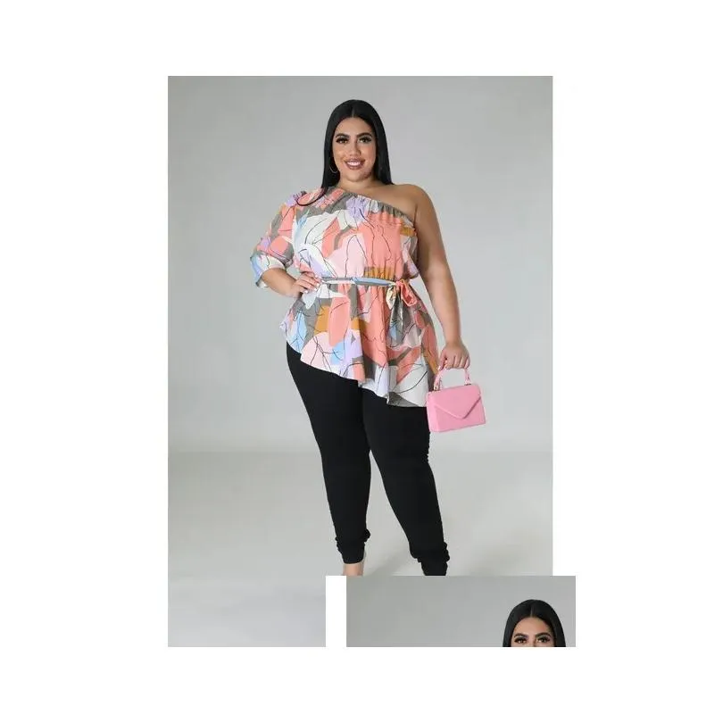 wmstar Plus Size Tops Women T Shirts Blouses Fr Printed Single Sleeve Bandage New In Summer Clothes Wholesale Dropship D4s6#