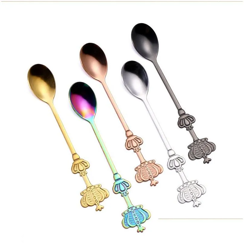 stainless steel coffee spoons dessert ice cream scoop crown tea spoons christmas gifts kitchen tools flatware tableware