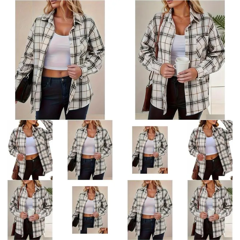 plus Size Women`s Plaid Patched Casual Lg Sleeve Shirt O0FT#