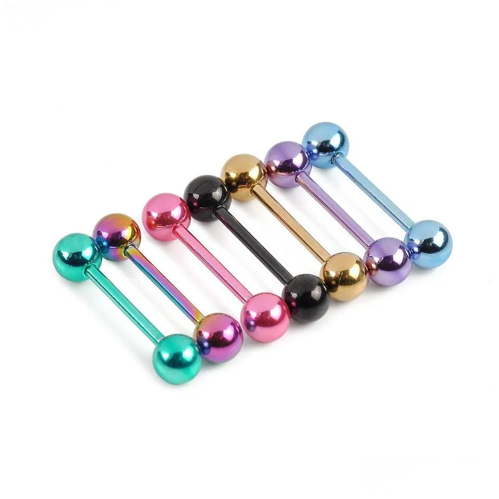 Tongue Rings 7Pcs Plated Stainless Steel Mixed Colors Tounge Piercing Body Jewelry Drop Delivery Dhqos