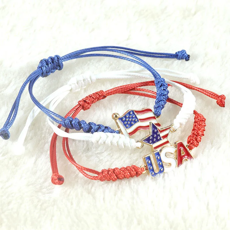 Charm Bracelets American Independence Day Bracelet Personalized Fashion Mti Layered Usa Flag Five Pointed Star Pendant Drop Delivery Othdc