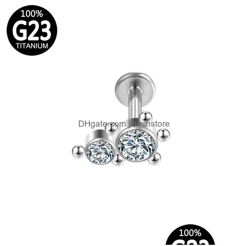 Titanium Piercing Cartilage Tragus G23 Labret Industrial Crystal Lip Stud Hinge Segment Diaphragm Earrings Helix Body Jewelry