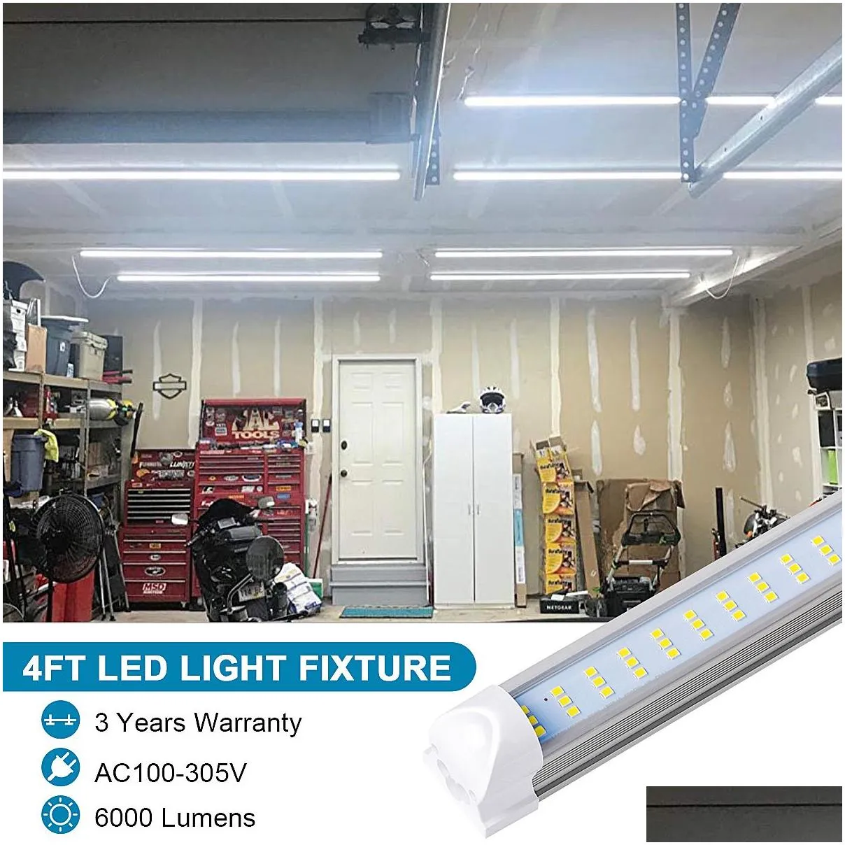 Led Tubes 4-25Pcs T8 Shop Light Fixture 4Ft 60W Clear Lens Er Flat Three Rows Integrated Bb Lamp Cooler Door Plug And Play Drop Delive Dhwp5