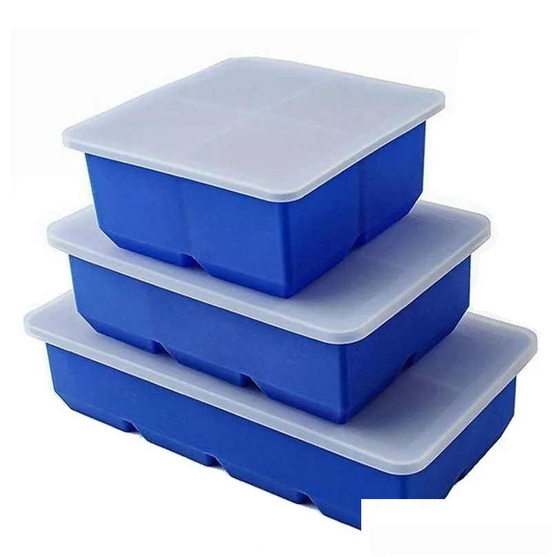 Bar Tools Silicone Ice Square Moulds Dust Proof Cover Ice Tray Large Capacity Square Ice Cube Mold Mix Colors