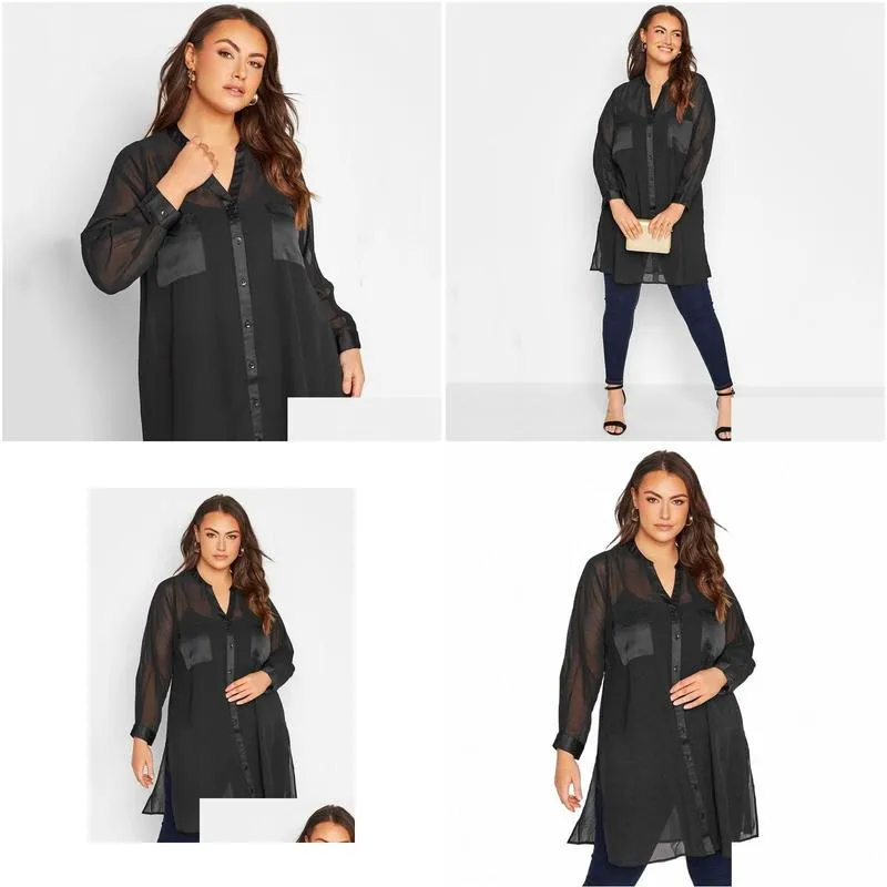 plus Size Lg Sleeve Spring Autumn Elegant Lgline Shirt Women Butt Up V-neck Black Blouse Large Size Busin Shirt 6XL 7XL J4xM#