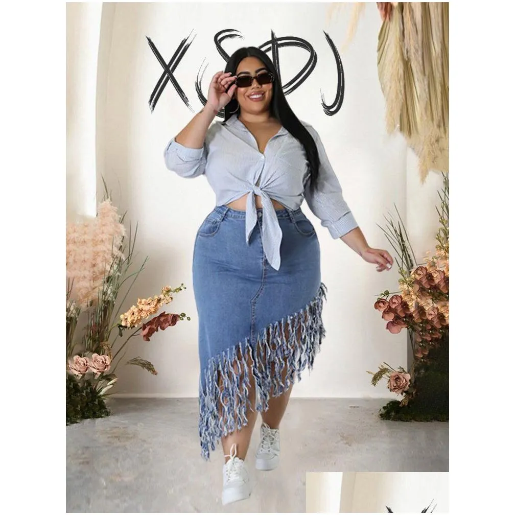 lg Denim Skirt for Women Elegant Chic Summer Large Size Skirt Tassel Fi Skirt Jeans Plus Size Wholesale Dropship T5e5#