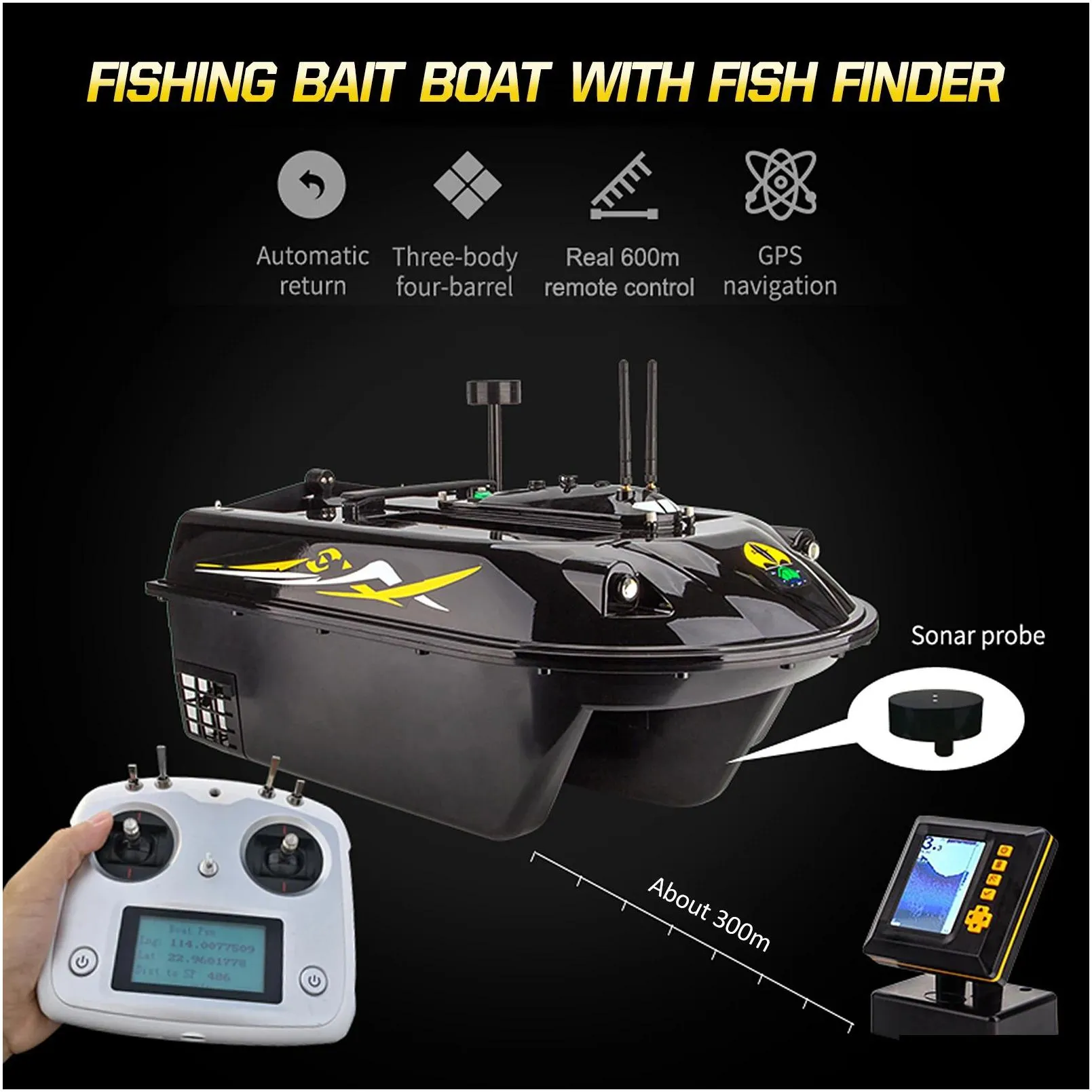 Tools GPS RC Fish Bait Boat 8kg Load with 600M Remote Control Sea Fishing Bait Boat with Fish Finder Fishing Accessories