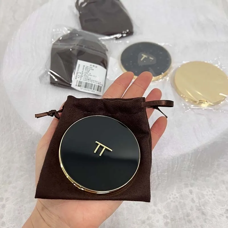 Famous TF Brand Compact Mirrors Round Shape Black White Color Mental Mirror With Dust Bags High Quality Heavy Girl Makeup Tools 2-Face Mirror Stock