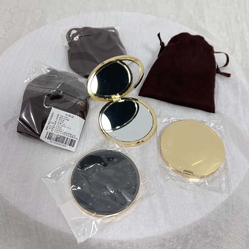 Famous TF Brand Compact Mirrors Round Shape Black White Color Mental Mirror With Dust Bags High Quality Heavy Girl Makeup Tools 2-Face Mirror Stock