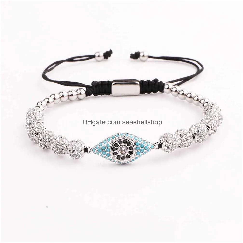 Bracelet Chain Design Luxury Blue Cz Micro Pave Ball Eye Charm Stainless Steel Beads Friendship Macrame Adjustable Bacelet Men Women