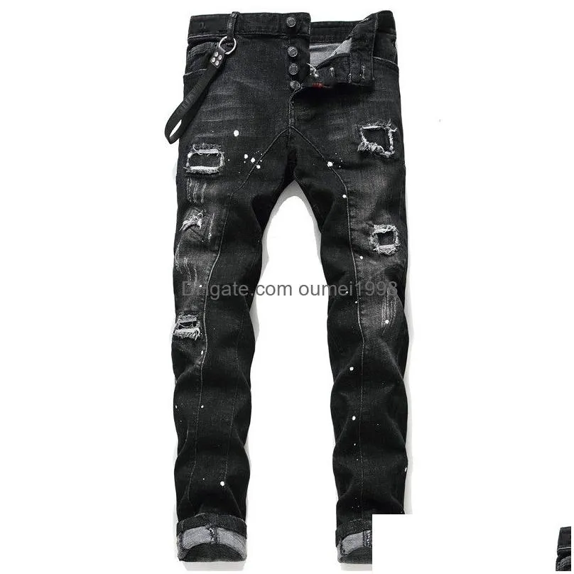 Men`S Jeans Designer Mens Pants Linen Hip Hop Men Died Ripped Biker Slim Fit Motorcycle Denim For Drop Delivery Apparel Clothing Dhkbp