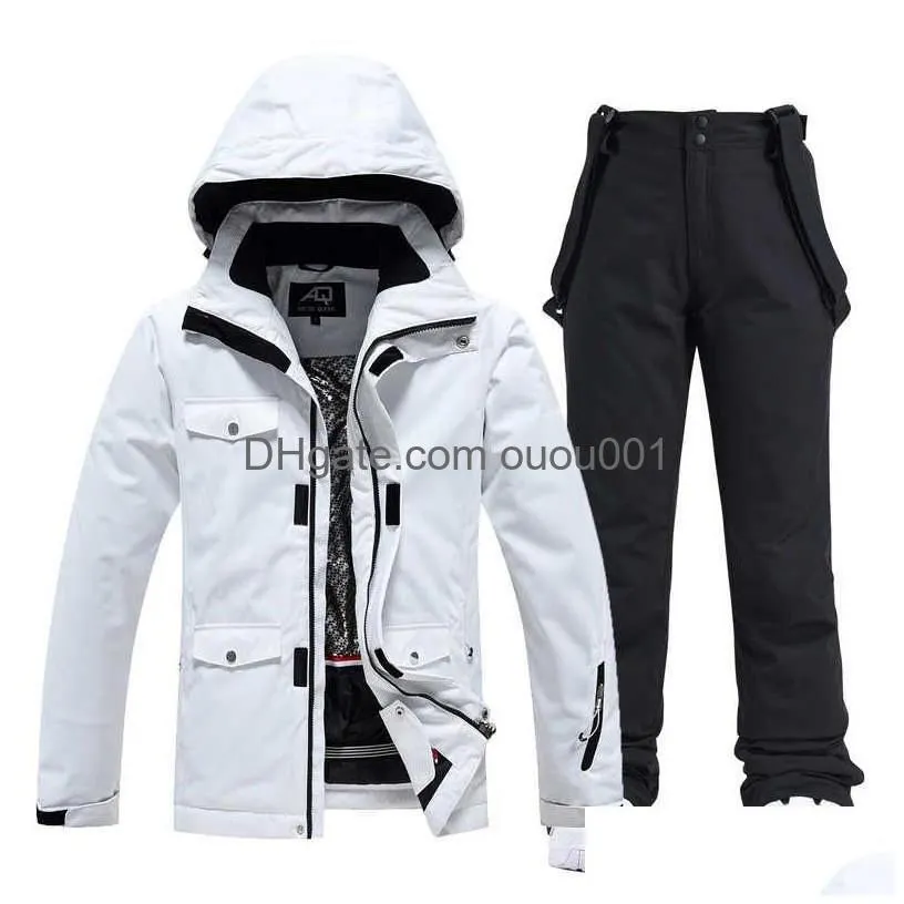 Skiing Suits New Pure White Womens Snow Suit Overalls Snowboarding Sets 10K Waterproof Windproof Winter Super Warm Costume Ski Jacket Dhetc