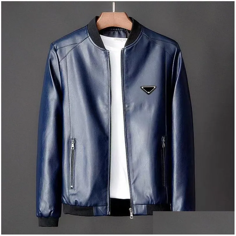 Men`S Jackets Designer Mens Leather Jacket Autumn Spring Stand Collar Zipper Motorcycle Fashion Drop Delivery Apparel Clothing Outerwe Dhh1L