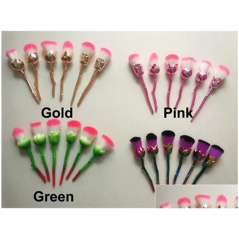 3D Rose Makeup Brushes Kit 6pcs/set Plastic Handle Soft Flat Hair Cosmetic Foundation BB Cream Face Powder Blush Eyeshadow Free DHL