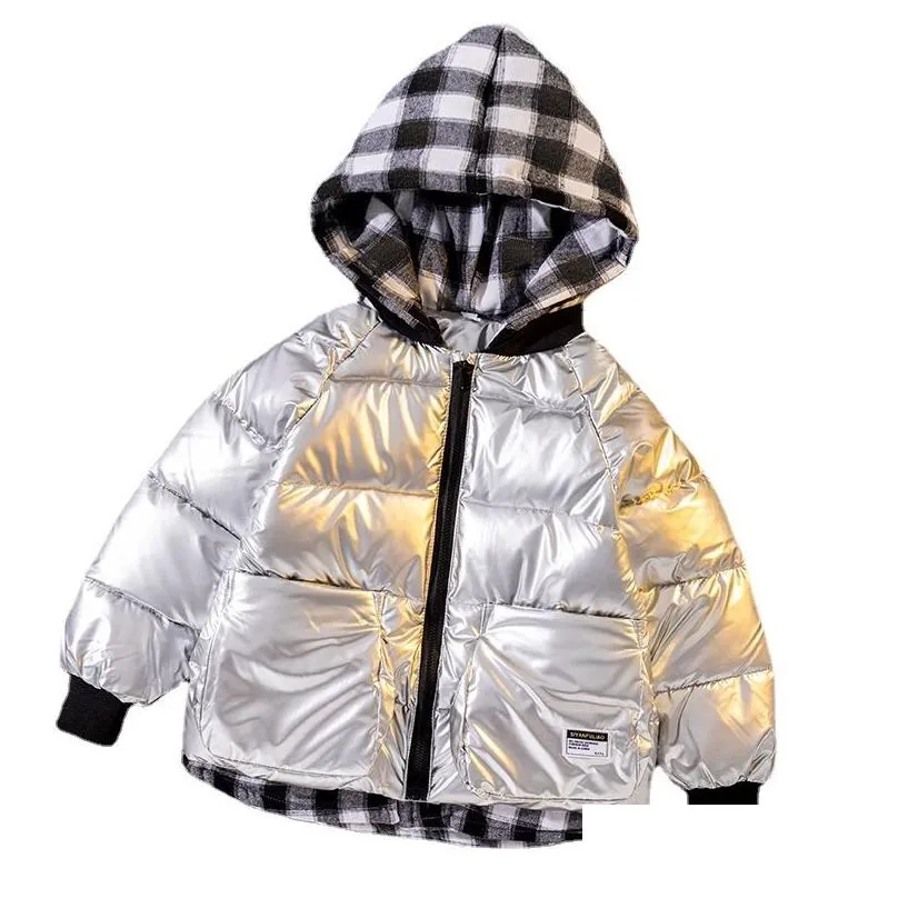 Down Coat Boys` winter padded jacket winter thickened hooded