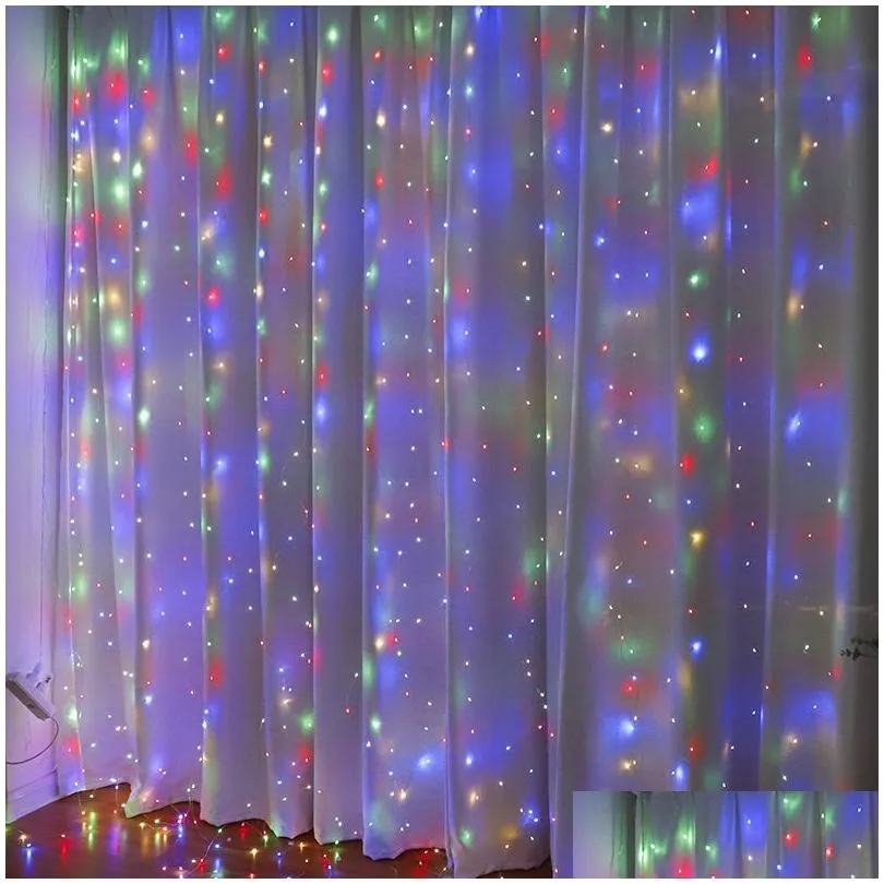 300 LED Remote Control Christmas Curtain Lights Plug in Fairy Curtain Lights Outdoor Window Wall Hanging String Lights for Bedroom Backdrop Party Indoor