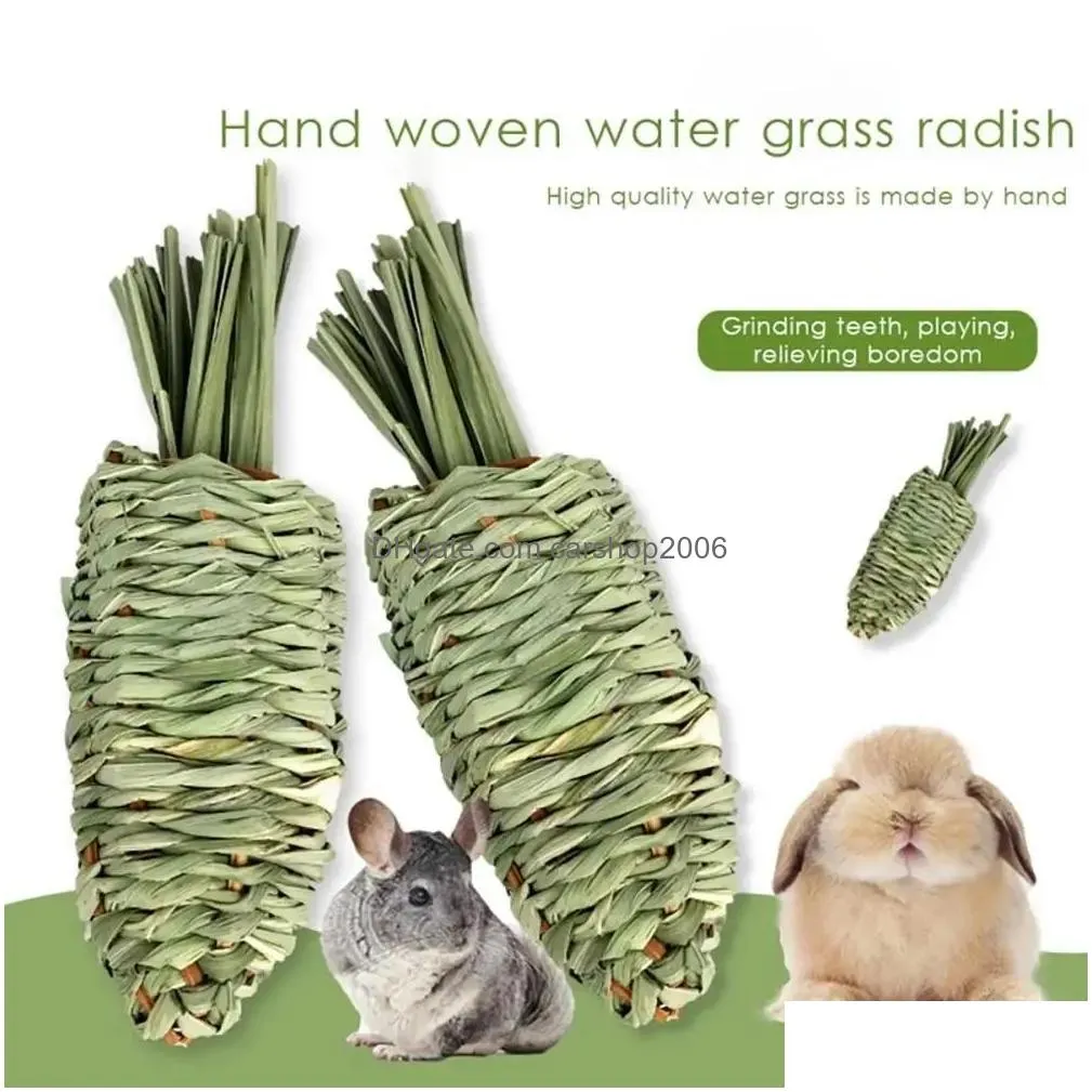 1 pc rabbit water grass radish toys natural hand-woven molar toy supplies for rabbit guinea pig chinchilla