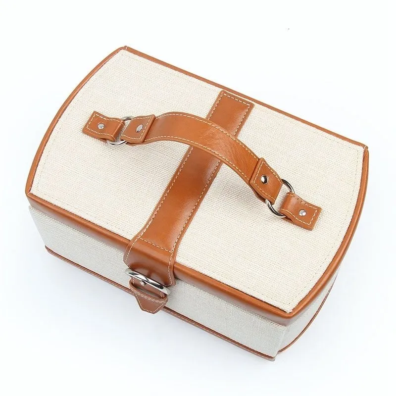 Jewelry Settings High Capacity Box linen PU Leather Necklace Earrings Rings Bracelets Jewellery Boxes Storage Portable Case Casket