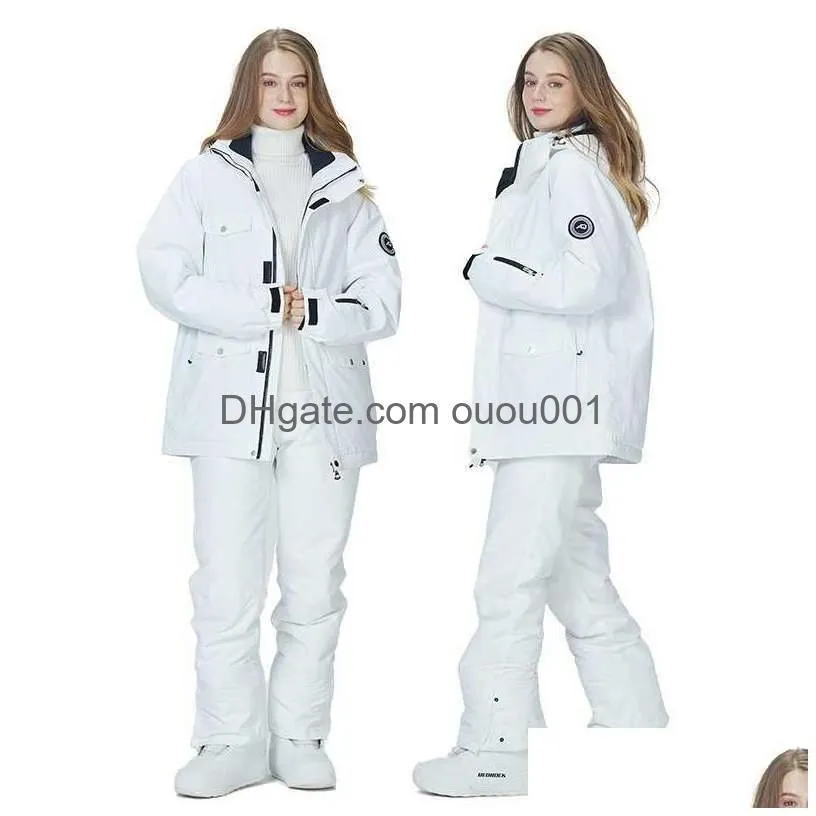 Skiing Suits New Pure White Womens Snow Suit Overalls Snowboarding Sets 10K Waterproof Windproof Winter Super Warm Costume Ski Jacket Dhetc