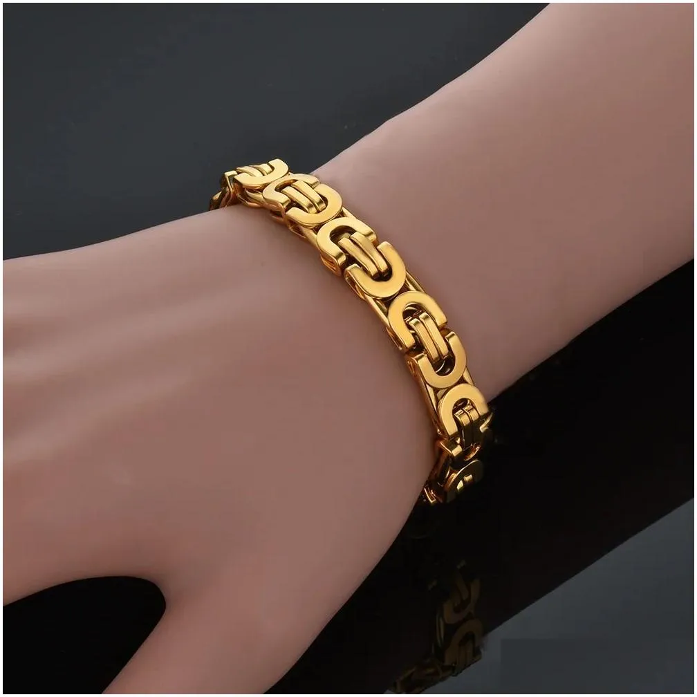 Charm Bracelets Mens 14K Yellow Gold Male Bracelet Braslet Color Braclet Chunky Cuban Chain Link For Man Drop Delivery Jewelry Dhjf2