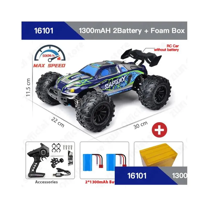 Electric/RC Car ZWN 1 16 70KM/H Or 50KM/H 4WD RC Car With LED Remote Control High Speed Drift Monster Truck for Kids vs Wltoys 144001 Toys