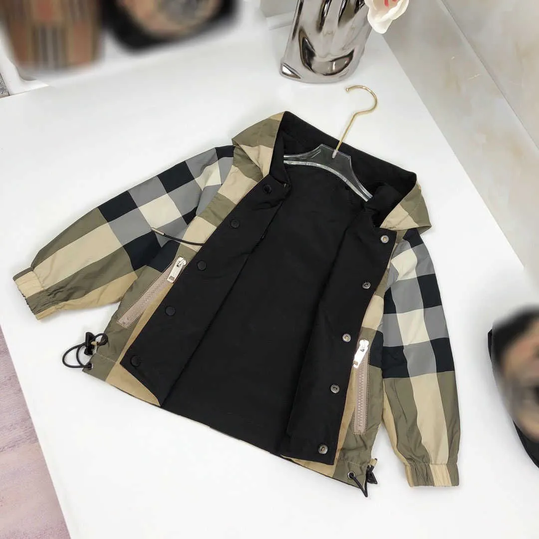 Double sided use coat for kids fashion Child Hooded jacket Size 100-160 CM Classic Cross stripe design Baby Autumn Outwear Sep25