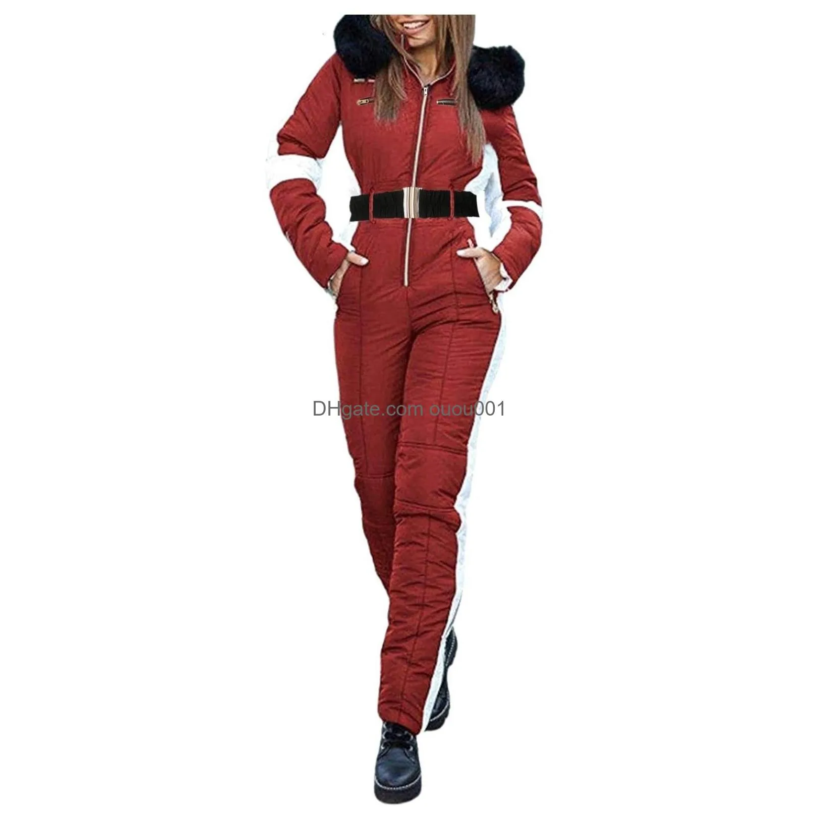 Skiing Suits Womens Suites Winter Outdoor Sports Warm Jumpsuit Waterproof With Removable Collar Zipper Ski Suit Drop Delivery Dhu2V