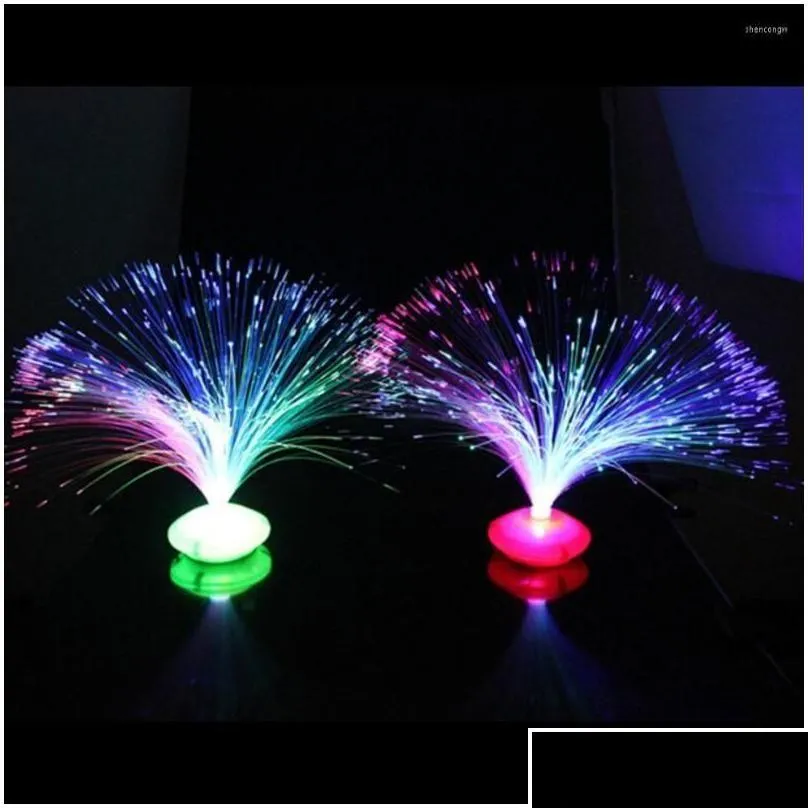 Night Lights 1Pcs Beautif Romantic Color Changing Led Fiber Optic Nightlight Lamp Small Light Chrismas Party Home Decoration Drop Del