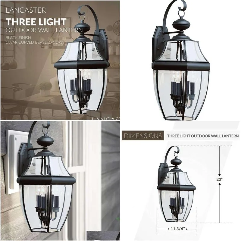 Solar Wall Lights Elegant And Durable Sea Gl Lighting 8040-12 Lancaster Outdoor Lantern With Three In Black Finish - Perfect For Dro Dhucb