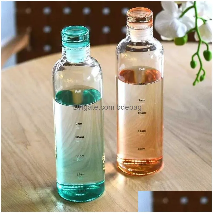 Water Bottles 500Ml Large Capacity Glass Bottle With Time Marker Er For Drink Transparent Milk Juice Simple Cup Birthday Gift Drop D Dhris