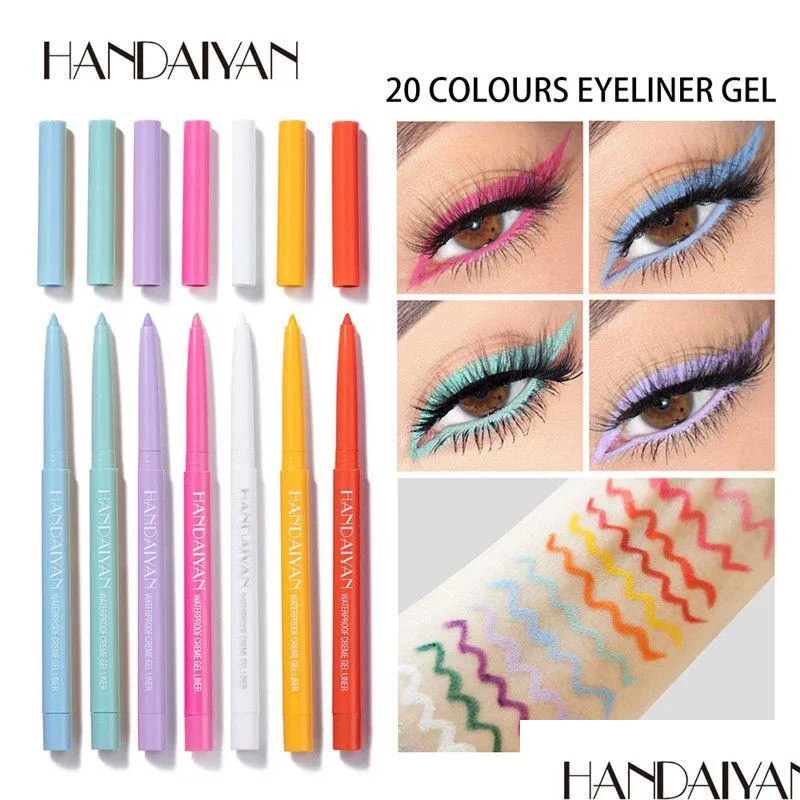 HANDAIYAN 20 Color Matte Eyeliner Gel Pencil Easy to Wear Colorful White Yellow Blue Eye Liner Pen Cream Makeup Cosmetics