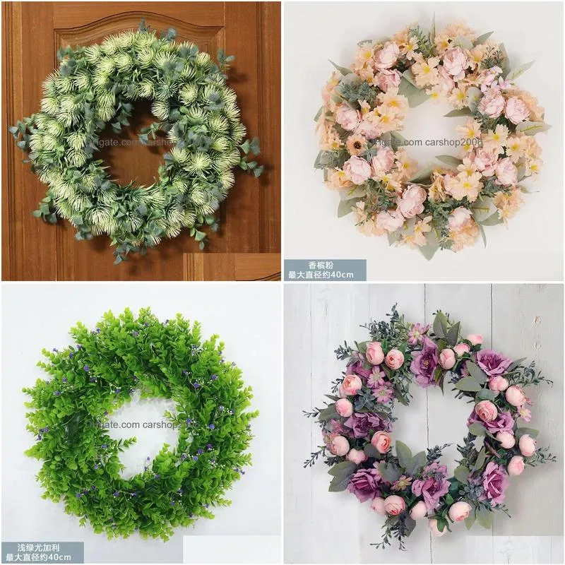 artificial wreath peony rose garland front door hanging wreath with leaves vine spring summer for farmhouse office home wedding