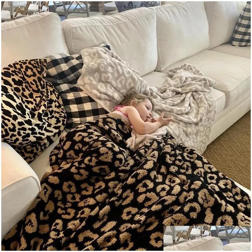 Blankets Half Wool Sheep Blanket Knitted Leopard Plush Dream