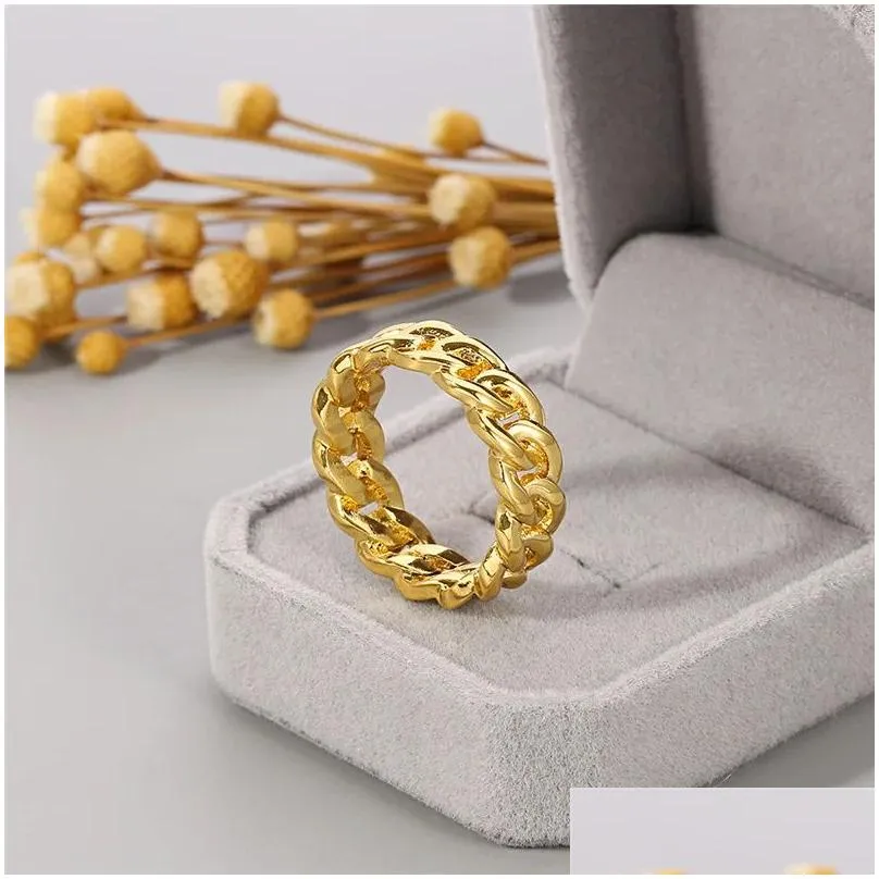 Band Rings 14K Gold Filled Chunky Chain Ring For Women Girls Cuban Curb Link Fashion Bohe Jewelry Drop Delivery Dhouq