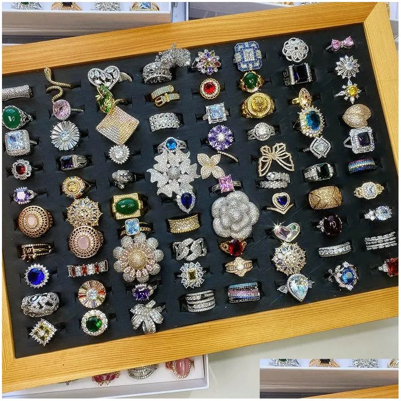 New Zircon Diamond Heart Flower Geometric Ring Small Popular Index Finger Rings Light Luxury Handicrafts Wholesale
