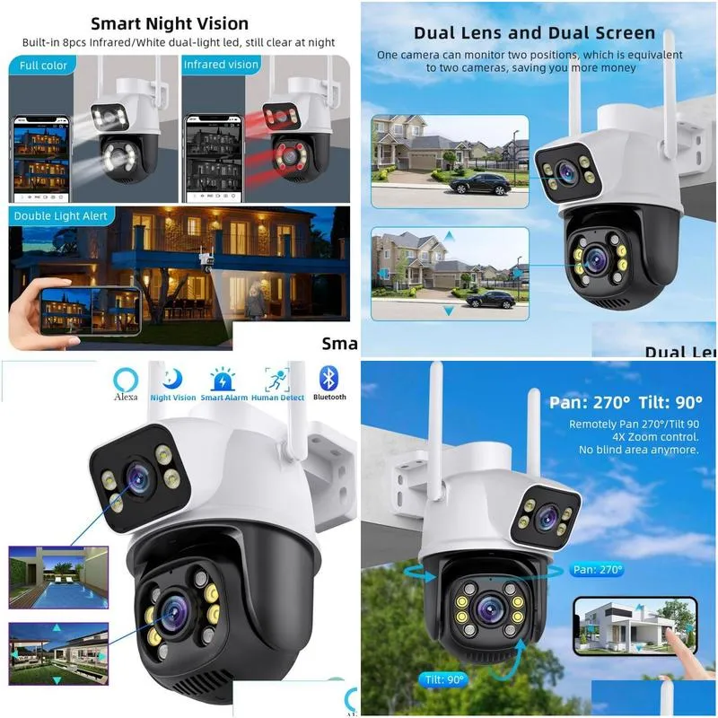 wifi surveillance cameras 4k waterproof outdoor wireless security camera dual lens security protection icsee ip camera ai track