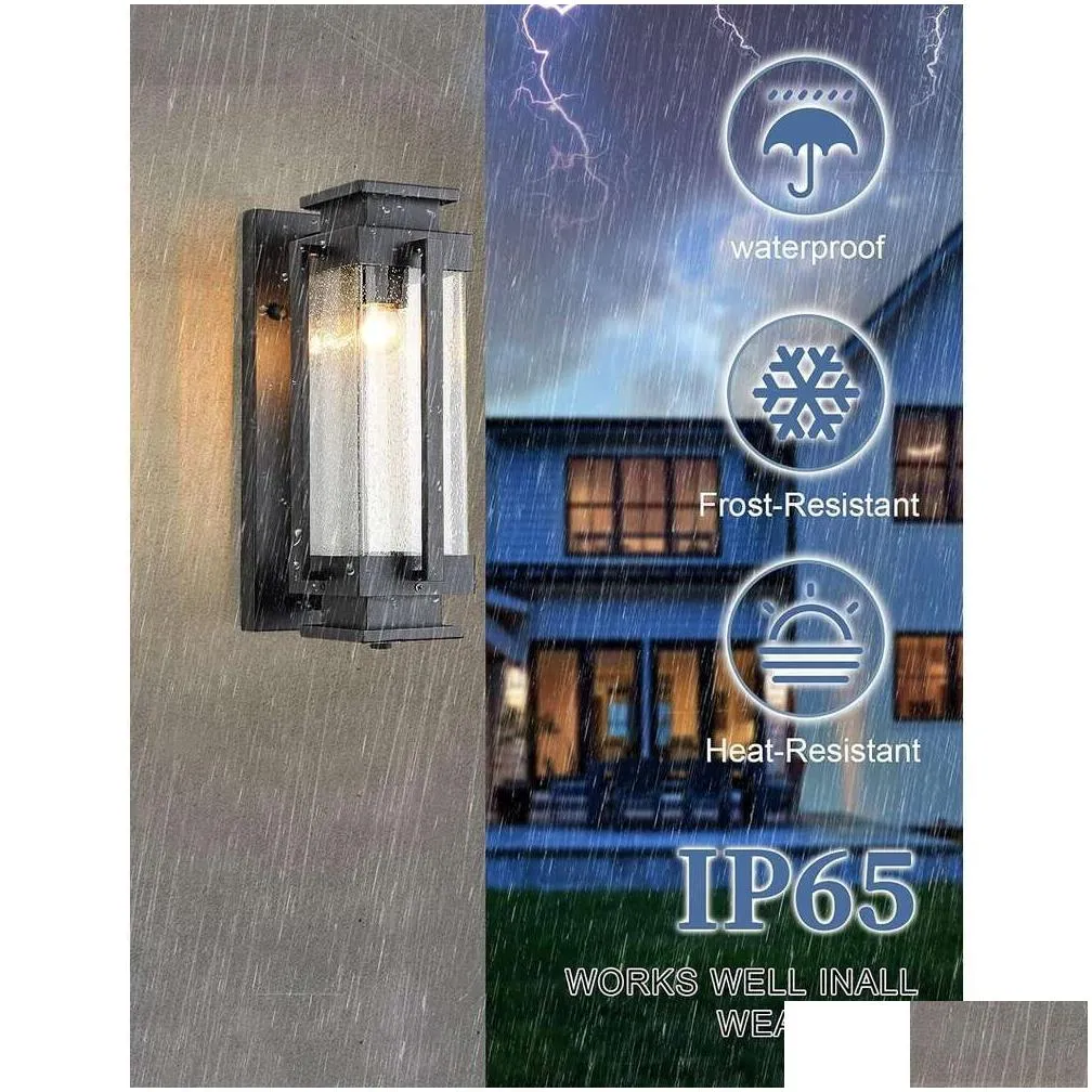 Solar Wall Lights Large Dusk To Dawn Outdoor Lanterns With Seeded Glass - Ip65 Waterproof Exterior Porch For House Garage Front Moun Dht8I