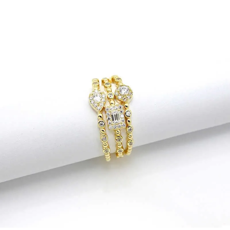 Band Trendy Korean Women`s Dainty Ring Concise Geometry Zirconia Gold Color Stacking Rings Crystal Jewelry Dropship Suppliers R742
