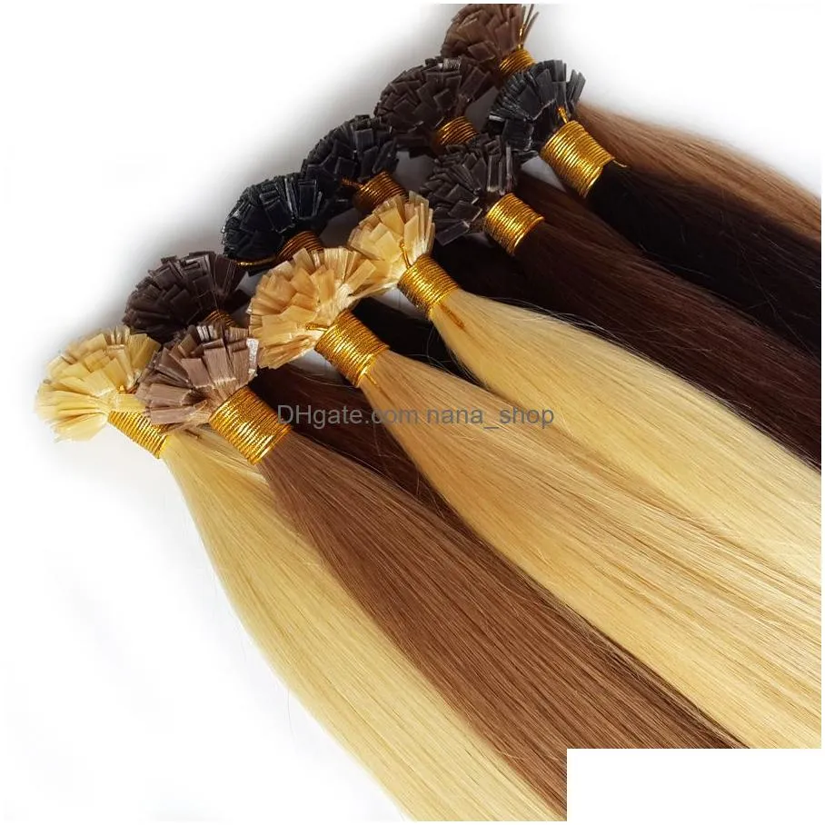 Pre-Bonded Hair Extensions Flat Tip Extension Keratin Fusion Human 0.5G 0.7G 1G/S 100Strands High Quality Italy Factory Direct Drop D Dhxtx