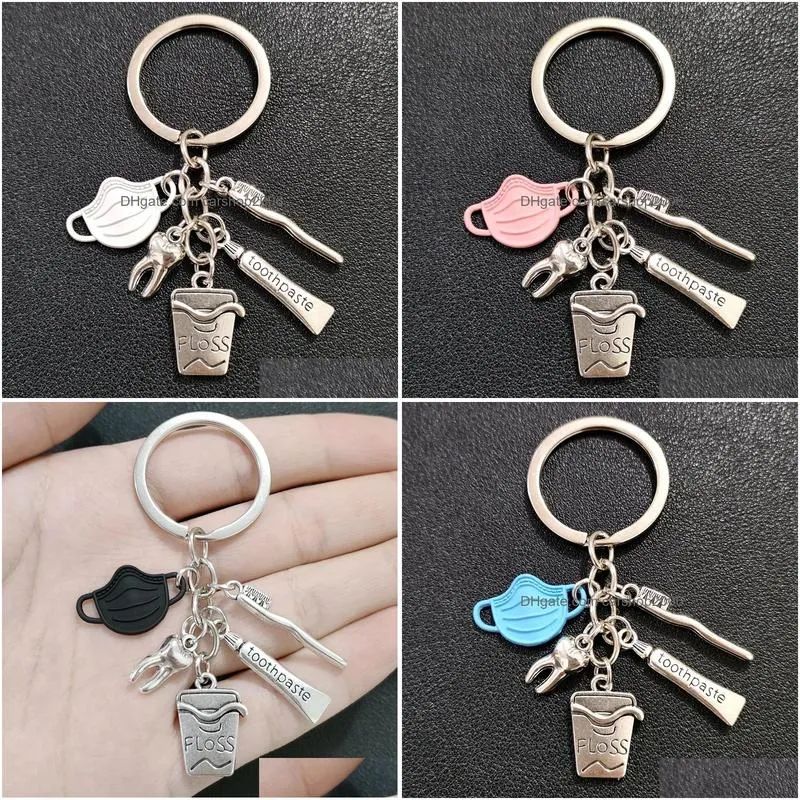 creative key ring teeth toothbrush toothpaste mask keychain appeal to care dentist nurse home jewelry gift