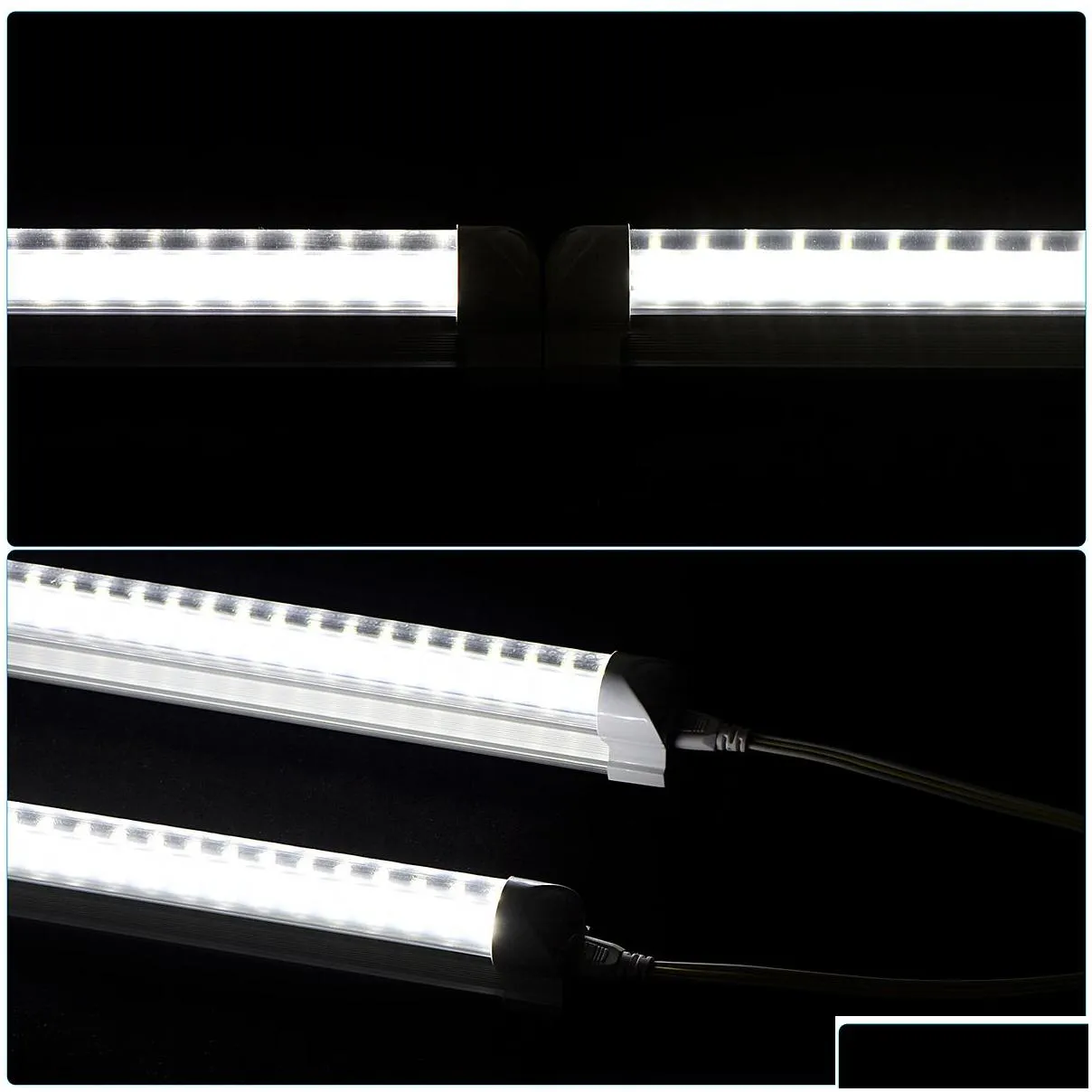 8Ft Led Shop Lights 8 feet Cooler Door Freezer LEDS Tubes Lighting Fixture 4 Row 144W 14400 lm V Shape Fluorescent Clear Cover Linkable Surface Mount