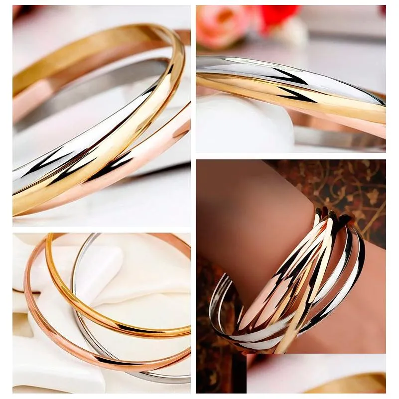 Luxury design titanium steel love jewelry tricolor ladies bangle bracelet for modern women bracelet gift with velvet bag