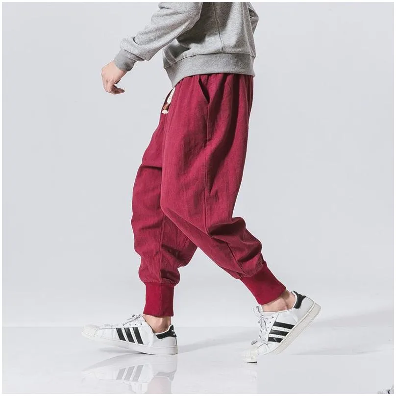 Pants pantalon Chinese Style Harem Pants Men Streetwear Casual Joggers Mens Pants Cotton Linen Sweatpants Ankle-length Men Trousers