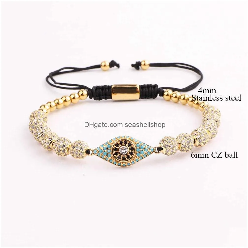 Bracelet Chain Design Luxury Blue Cz Micro Pave Ball Eye Charm Stainless Steel Beads Friendship Macrame Adjustable Bacelet Men Women
