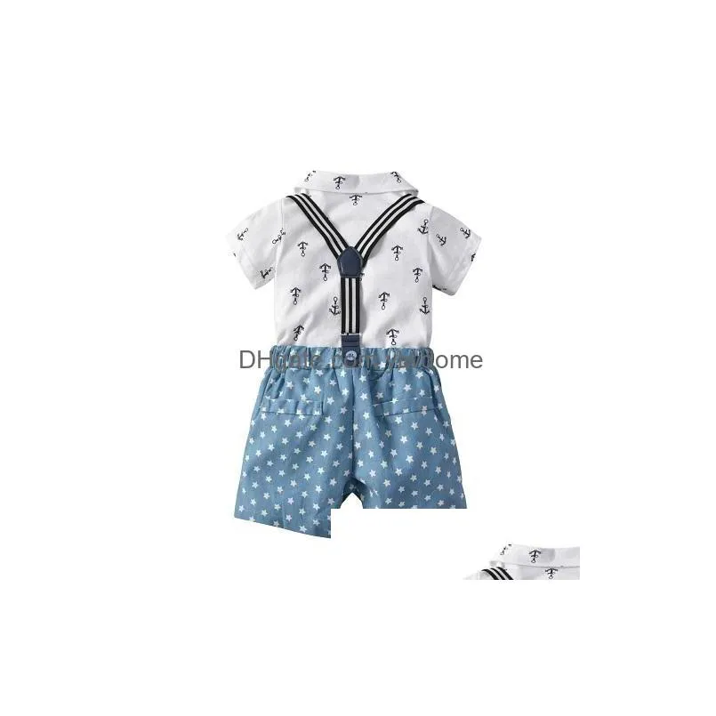 Clothing Sets Children Summer Boy Suit Pure Cotton Necktie Sea Anchor Star Printed Two-Piece Set Kids Drop Delivery Baby, Maternity Ba Dh6K7