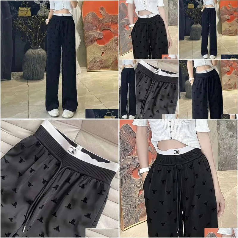 designer trousers women pants fashion letter print graphic Pants casual loose flocked high-waisted straight Trousers