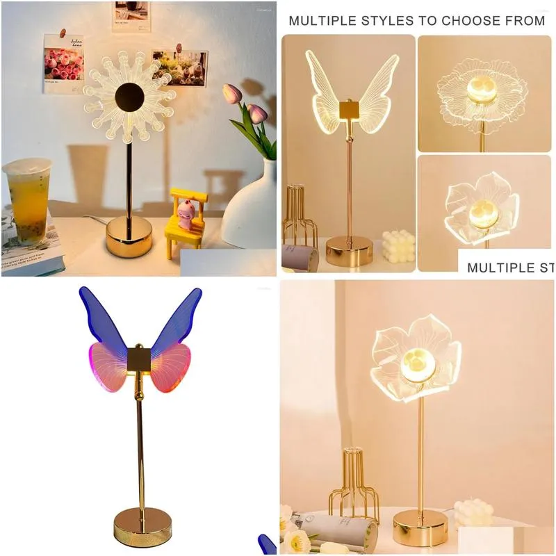 Table Lamps El Villa Art Decor Acrylic 3 Modes Vintage Crafts Four Leaf Clover Bedroom Atmosphere Light Flower Shell Stepless Dimming