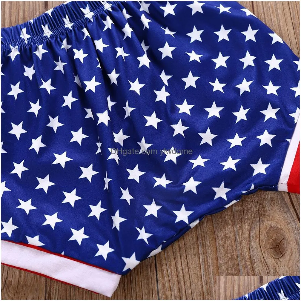 Clothing Sets Kids Cloth Independence Day Baby Girls Style 2 Pcs Suit Children New Striped Fringe Sleeveless Shirt With Star Pattern S Dh4Iw